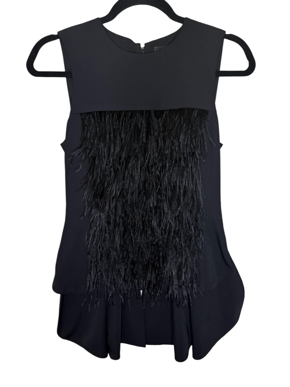 BCBGMAXAZRIA Black Ostrich Feather Top XXS NWT $338 - Picture 4 of 10